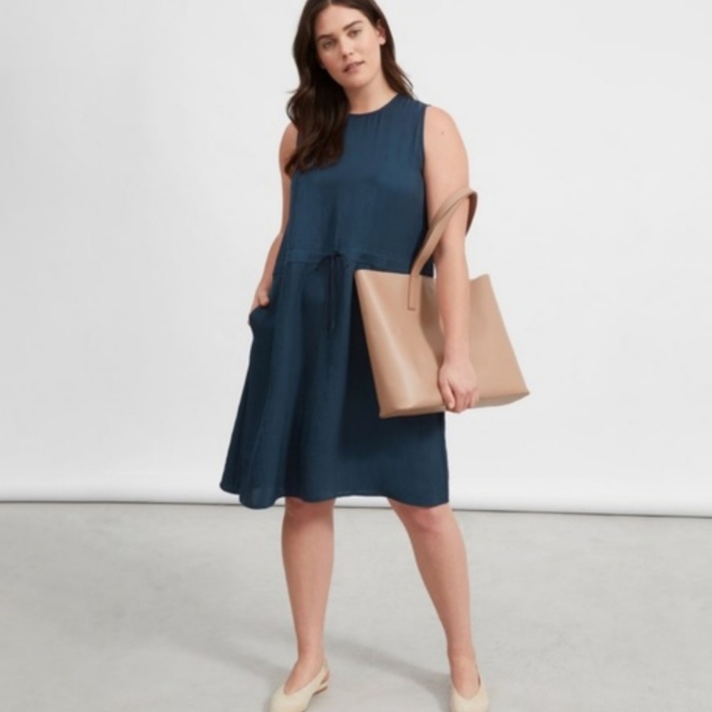 Everlane Japanese GoWeave‎ Dress Navy Blue Drawstring Waist Sleeveless Size 12
